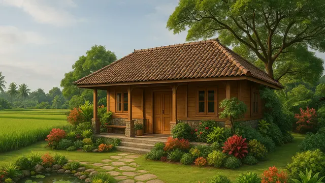 7 Gambar Rumah Sederhana Tepi Sawah yang Cantik/via ChatGPT
