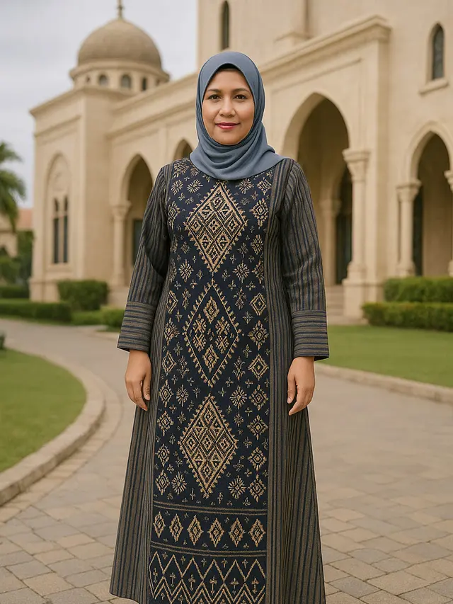 Rekomendasi Gamis Batik Kombinasi Lurik untuk Ibu-Ibu Usia 50-an