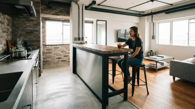 Desain Meja Bar Mini sebagai Pembatas Dapur dan Ruang Keluarga