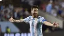 Striker Argentina, Lionel Messi, merayakan golnya ke gawang Panama pada laga Grup D Copa America Centenario 2016, di Stadion Soldier Field, Chicago, Amerika Serikat, Sabtu (11/6/2016). (AFP/Omar Torres)