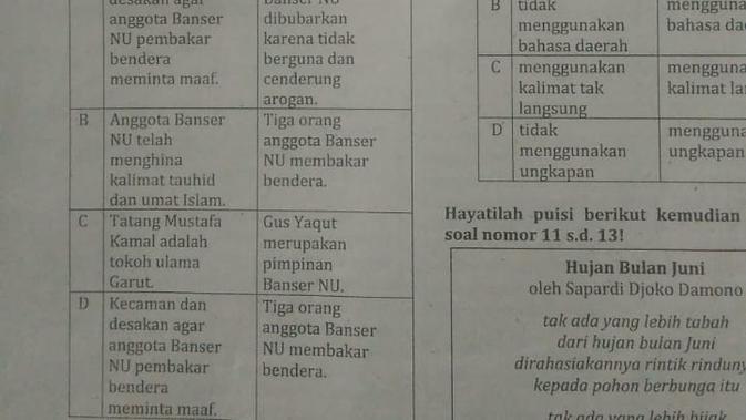 Soal Ujian Nasional Smp Di Garut Menuai Protes Ormas Islam Regional Liputan6 Com