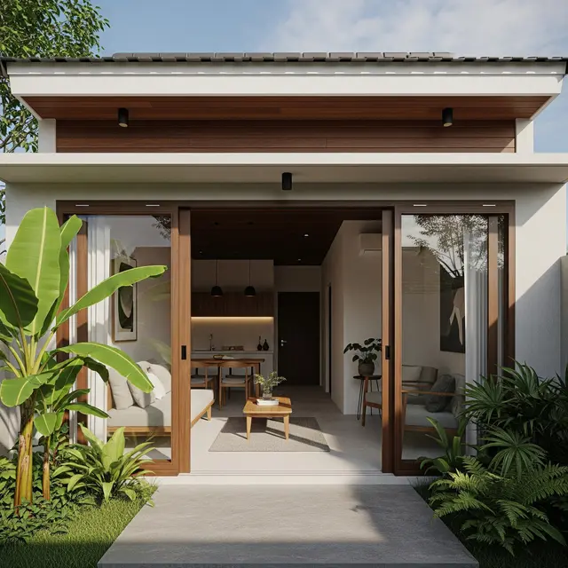 Model Rumah Kecil Tapi Luas dengan Pintu Geser dan Interior Terbuka