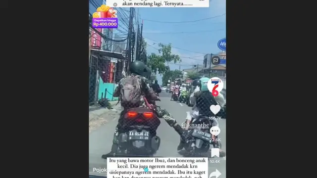 Prajurit TNI tendang motor ibu-ibu di Jalan Jatiwarna Bekasi