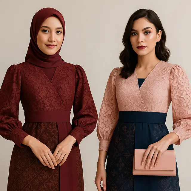 Model Dress Batik Brokat Kimono Lengan Puff 2025/Ilustrasi oleh AI