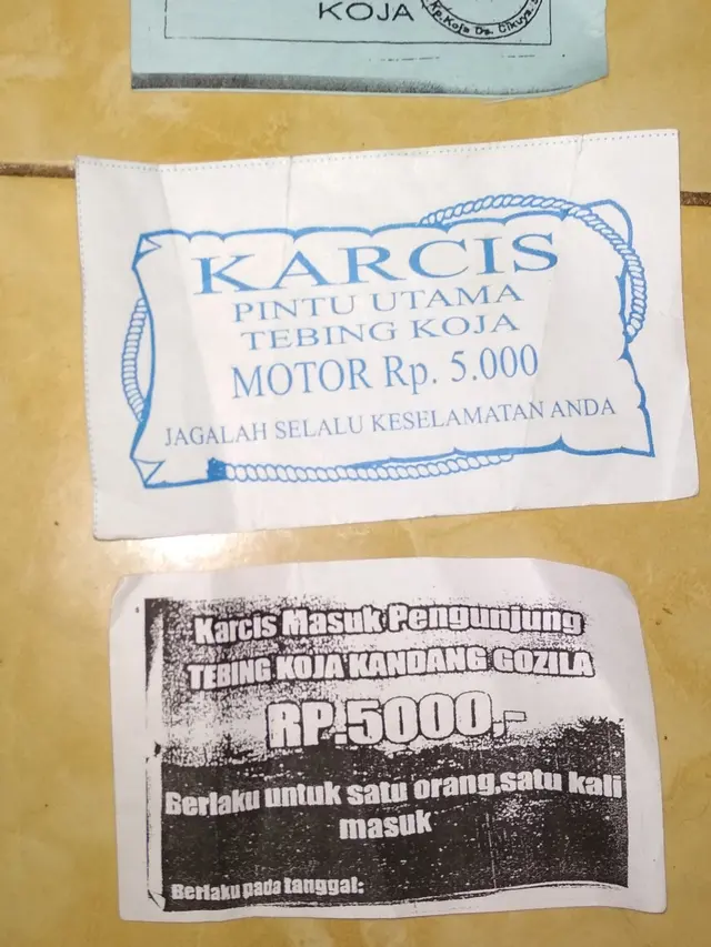 Karcis Retribusi Tebing Koja