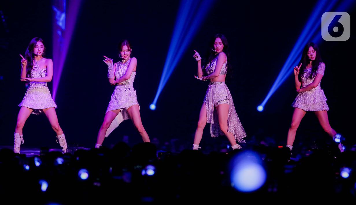 Setelah menghibur MY Tanah Air, Winter, Karina, Giselle, dan Ningning akan bertolak ke Bangkok pada 29 dan 30 Juli 2023. (Liputan6.com/Faizal Fanani)