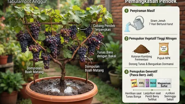 Cara Membuat Pohon Anggur Pendek Tapi Penuh Dompolan Buah
