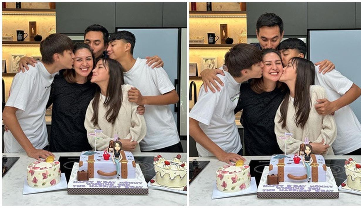 Dapat kecupan manis dari suami dan buah hatinya, Donna Agnesia bersyukur masih bisa rayakan momen bertambahnya usianya bareng orang tersayang. Sang bunda bertambah usia, Lio, Diego, Sabrina juga turut bahagia di hari ulang tahun ibundanya. Meski perayaan ulang tahun Donna tampak sederhana, namun kehangatannya dan kebahagiaan sangat terasa. (Liputan6.com/IG/@dagnesia)