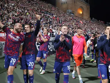 Bologna sukses melaju ke final Coppa Italia 2025 setelah mengalahkan Empoli 2-1 pada laga leg kedua semifinal yang berlangsung di Stadion Renato Dall'Ara, Jumat dini hari WIB. (Michele Nucci/LaPresse via AP)