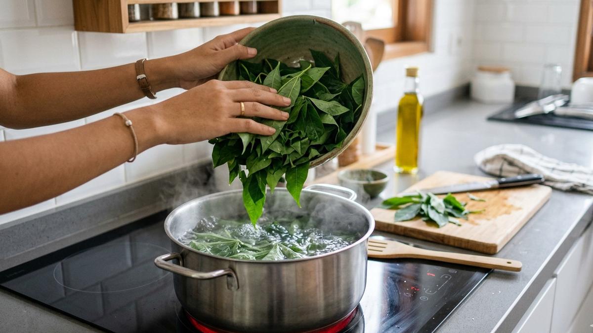 Cara Rebus Daun Singkong Seperti di Rumah Makan Padang, Hijau Segar dan Empuk