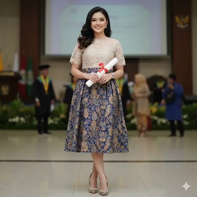 Model Dress Batik Brokat Pendek untuk Wisuda