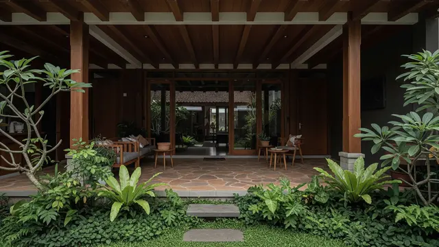 Model Rustic dengan Balok Kayu Dekoratif