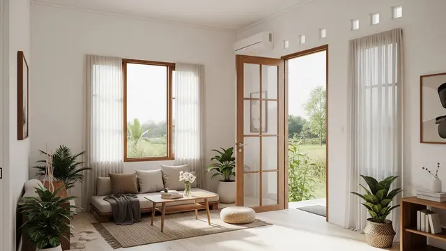 Desain Ruang Tamu Rumah Kampung Minimalis yang Nyaman Buat Nerima Tamu Model Pencahayaan Alami yang Maksimal
