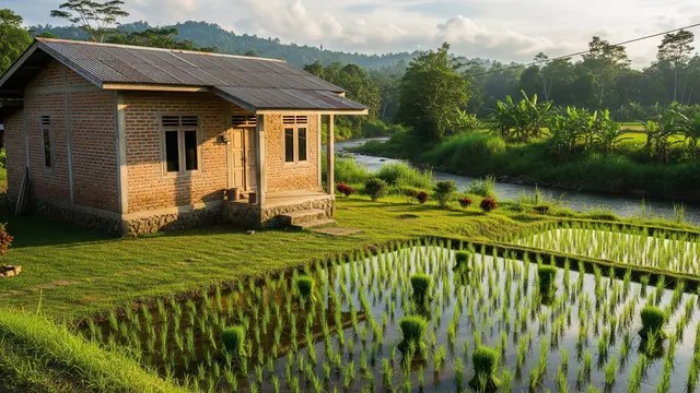 Contoh Rumah Sederhana di Desa Dekat Sungai dan Sawah Kecil dengan Desainnya yang Cantik dan Bikin Betah