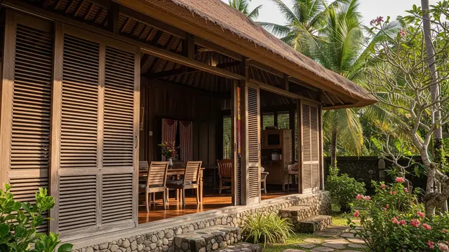 Rumah Desa Terbuka dengan Jalusi Geser Lebar
