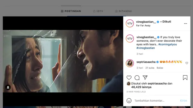 Unggahan Vino G. Bastian. (Foto: Instagram @vinogbastian__)