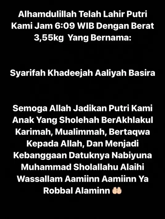 Hingga saat ini, Kartika Putri dan sang suami, Habib Usman bin Yahya, masih merahasiakan wajah anak keduanya. (Foto: Instagram/ habibusmanbinyahya)