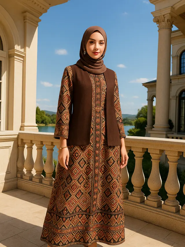 Rekomendasi Gamis Motif dengan Rompi Polos