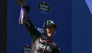 Jorge Martin saat finis pertama pada Sprint Race MotoGP Amerika Serikat di Sirkuit Austin, Texas. (EVARISTO SA / AFP)