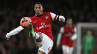 Serge Gnabry merupakan pemain jebolan akademi Arsenal yang mampu tampil impresif sehingga di promosikan ke skuat utama. Namun, Gnabry tak mampu mendapatkan waktu bermain yang lebih di bawah asuhan Arsene Wenger dan dilepas ke Werder Bremen pada 2016 silam. (AFP/Adrian Dennis)