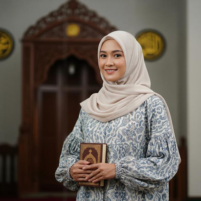 3. Gamis Batik Lengan Balon