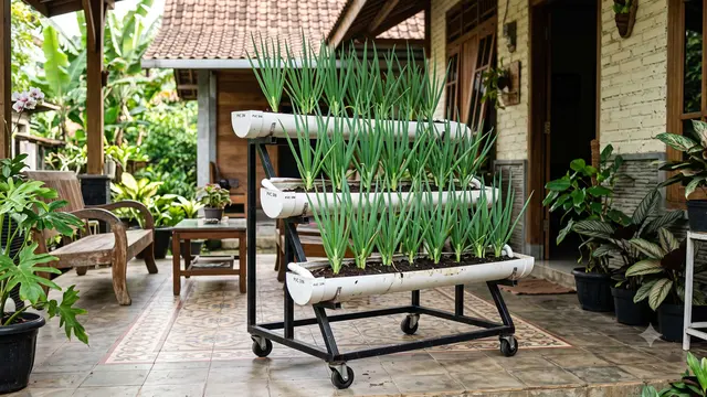 Model Teras dengan Daun Bawang dalam Talang PVC