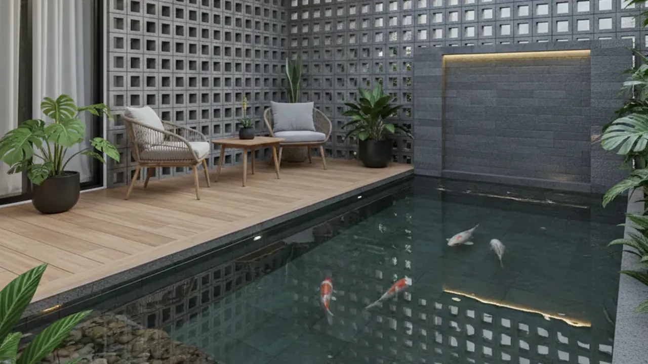Model Teras Rumah Dekat Kolam Ikan