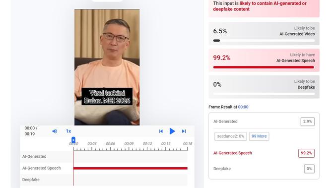 Video klaim Pendeta Philip Mantofa bicara mengenai dana bantuan DAP dari Australia untuk umat Kristen menunjukkan hasil buatan AI. (Foto: tangkapan layar Hive Moderation)