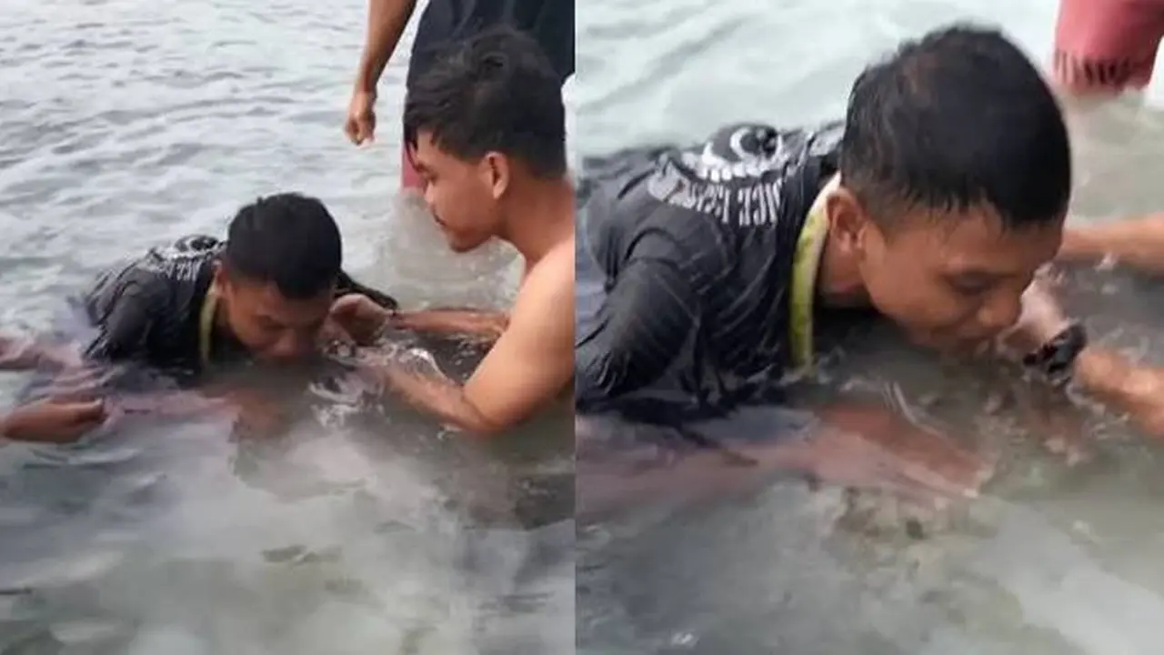 Viral Video Pria Terjebak di Beton Pinggir Pantai Ini Bikin Geleng Kepala