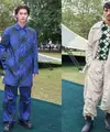 Brand ambassador Bright tampil dibalut setelan warna biru dengan motif khas Burberry. [Dok/Burberry]