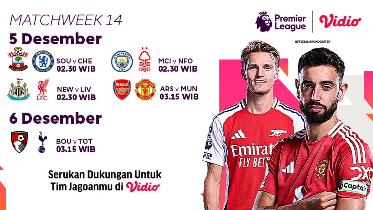 Jadwal Liga Inggris 2024/2025 Matchweek 14