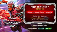 Link Live Streaming Vidio Community Cup Season 7 Free Fire Season 7, Selasa 29 Juni 2021. (Sumber : dok. vidio.com)