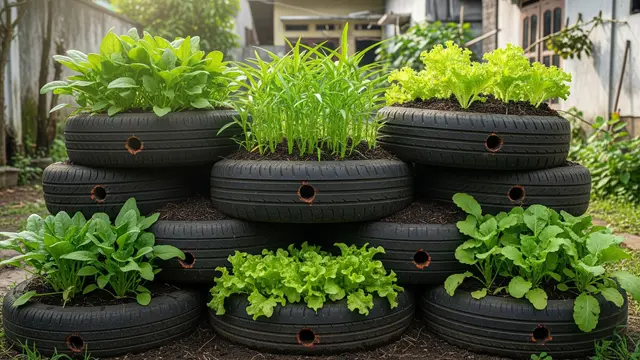 Kebun Sayur Ban Motor Model Susun Vertikal