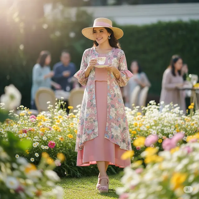 Dress Midi Double Layer dengan Ruffle