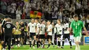 Pemain Jerman merayakan keunggulan sementara 2-1 dalam pertandingan kualifikasi Piala Dunia 2026 zona Eropa grup A melawan Irlandia Utara di RheinEnergieStadion, Jerman, pada 7 September 2025 waktu setempat atau Senin (8/9/2025) dini hari WIB. (INA FASSBENDER/AFP)