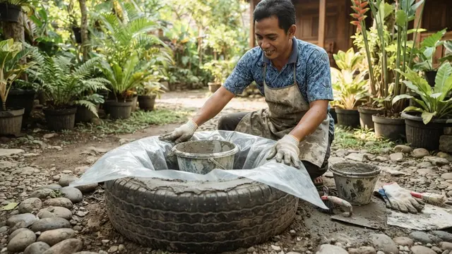 Cara Membuat Kolam Mini dari Ban Bekas