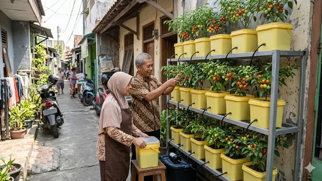 Hidroponik Sayur Mini di Gang Sempit dengan Rak Bertingkat