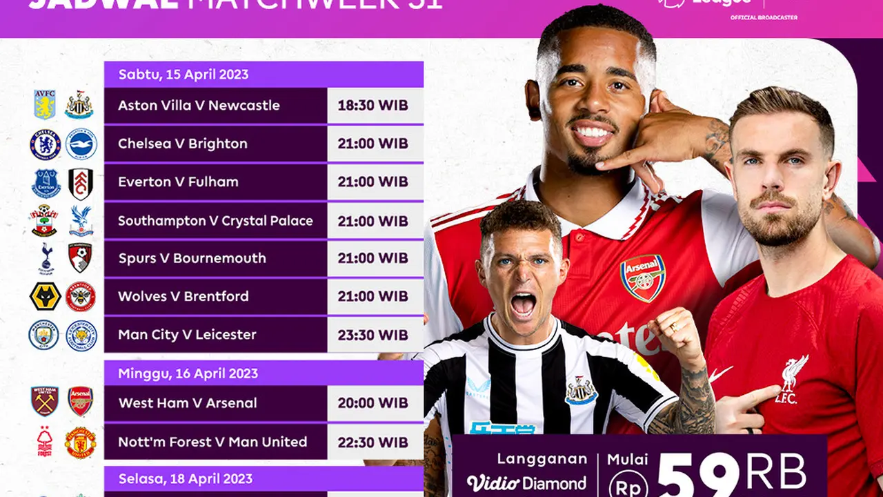 Link Siaran Langsung Liga Inggris 2022/2023 Matchday 31 di Vidio, 15-18 April 2023