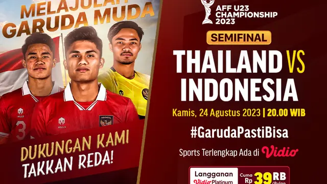 Link Live Streaming Semfinal AFF U-23 2023: Timnas Indonesia U-23 Vs Thailand U-23 di Vidio