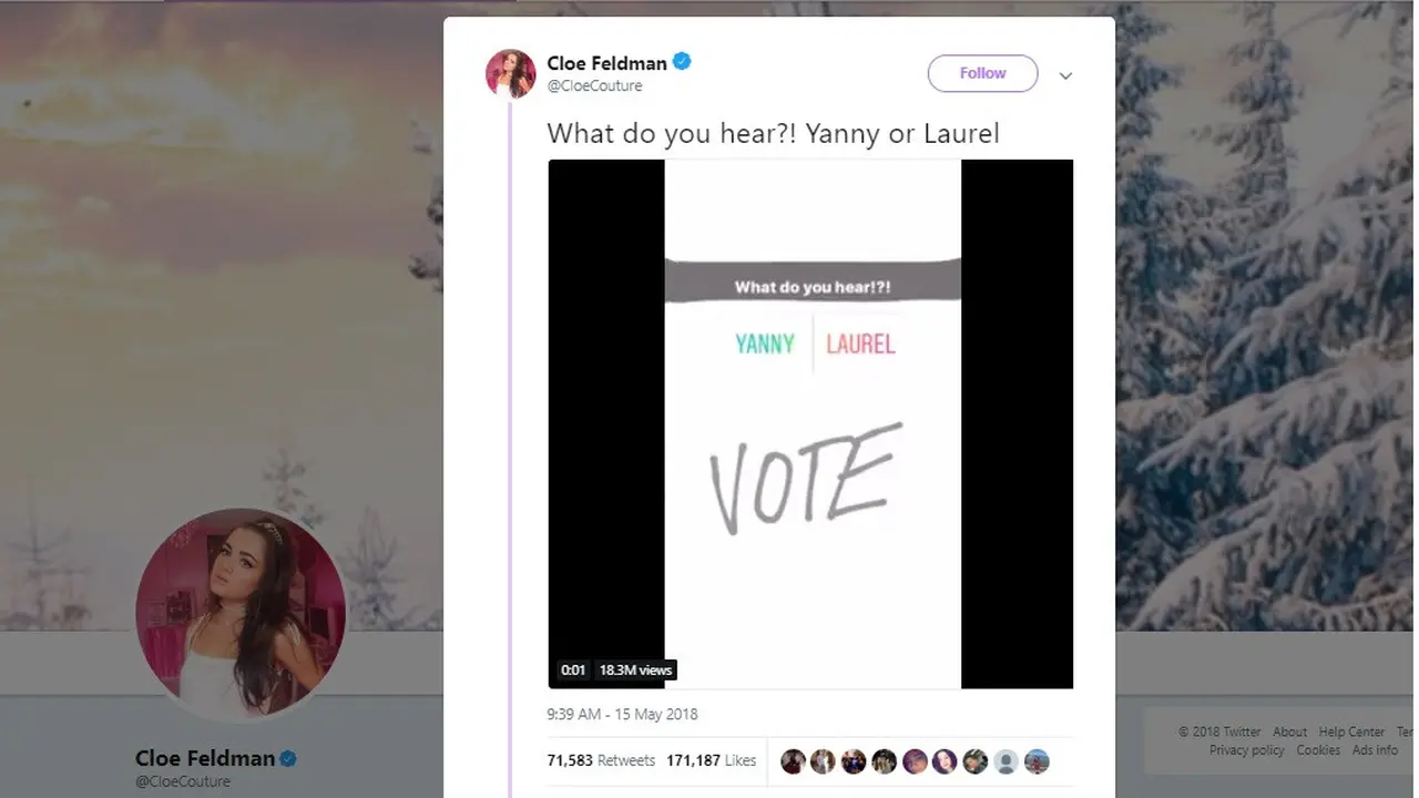 Ilustrasi Audio Laurel vs Yanny yang Tengah Viral di Media Sosial (sumber: Twitter.com/CloeCouture)
