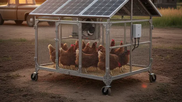 Desain Kandang Ayam dengan Atap Solar Panel Mini. AI