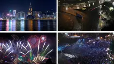 Gambar kombo menunjukkan Pelabuhan Victoria pada Malam Tahun Baru tahun 2020 dan 2021 di Hong Kong (kiri) dan Bundaran Hotel Indonesia di Jakarta, tempat populer untuk perayaan malam tahun baru pada tahun 2020 dan 2021. (AP Photo/Kin Cheung)- (AP Photo/Dita Alangkara, Tatan Syuflana)