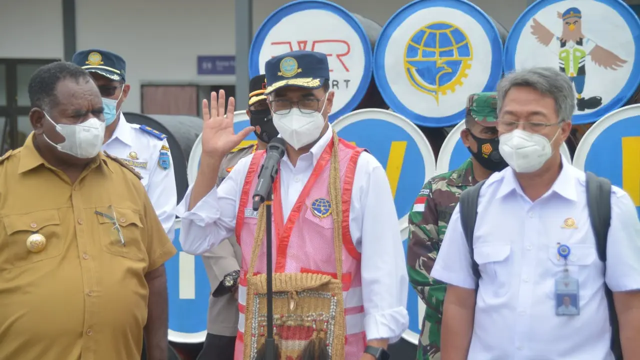 Menteri Perhubungan (Menhub) Budi Karya Sumadi di Kabupaten Asmat, Papua.