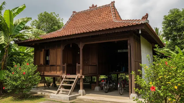 Desain Rumah Desa Sederhana dengan Garasi Terbuka/Gemini AI
