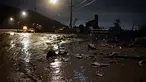 Lumpur dan bebatuan menutupi Pacific Coast Highway, dekat zona Kebakaran Palisades, selama badai di Malibu, California, pada tanggal 13 Februari 2025. (AGUSTIN PAULLIER/AFP)