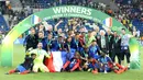 Gelar juara Piala Eropa U-19 ini menjadi hiburan bagi Prancis setelah timnas seniornya gagal menjuarai Piala Eropa 2016 lalu. (AFP/Daniel Roland)