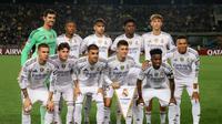 Starting XI Real Madrid ketika bertamu ke markas Kairat Almaty di matchday 2 league phase Liga Champions 2025/2026 di&nbsp;Ortalyq Stadion, Selasa (30/09/2025). (AP Photo/Alikhan Sariyev)