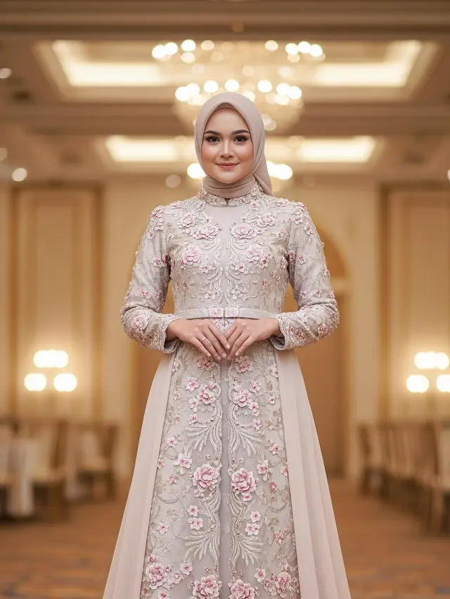 Gamis Brokat-Sifon Motif Floral
