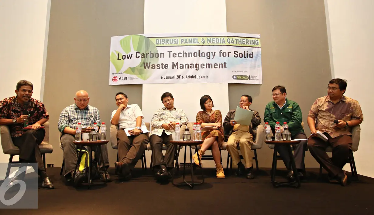Suasana diskusi bertajuk Low Carbon Technology for Solid Waste Management, di Jakarta, Rabu (6/1). Diskusi membahas permasalahan sampah di Indonesia serta penggunaan teknologi yang tepat dan bermanfaat bagi lingkungan. (Liputan6.com/Immanuel Antonius)