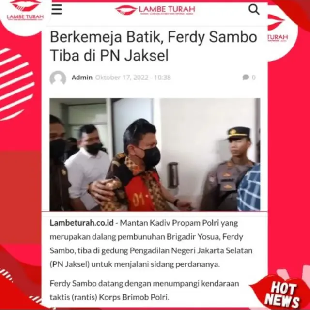 Ferdy Sambo Pakai Batik di Sidang Perdana